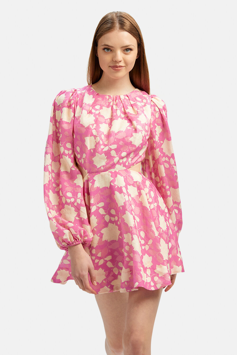 NADA FLORAL MINI DRESS in colour HOT PINK