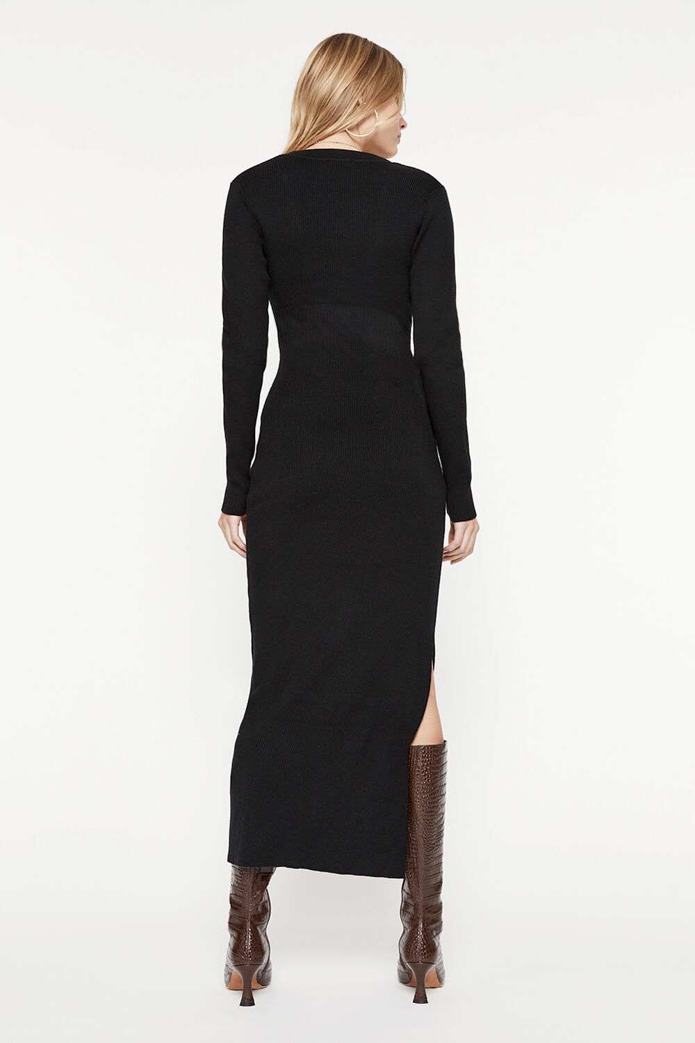 Collar Knit Dress in Black Bardot