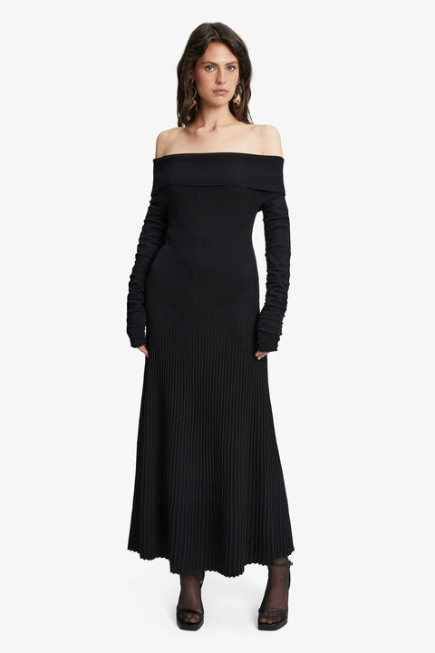 MARTA PLEATED KNIT DRESS in colour CAVIAR
