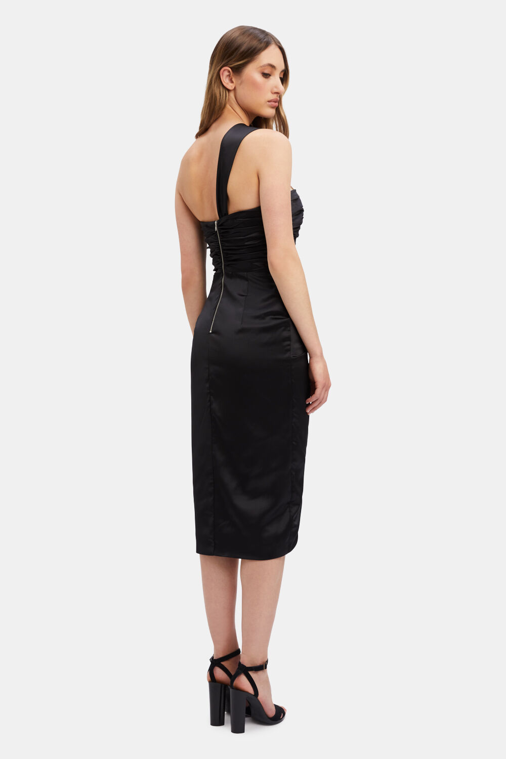 VEDA DRAPE MIDI DRESS in colour CAVIAR