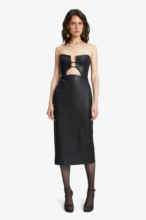 NEFELI VEGAN LEATHER DRESS in colour CAVIAR
