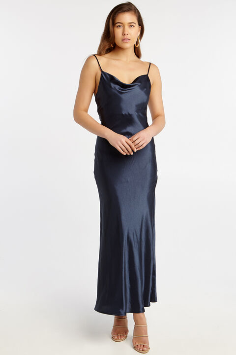 Estelle Drape Dress in Black Iris | Bardot