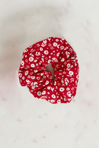 RED FLORAL SCRUNCHIE. in colour FIESTA