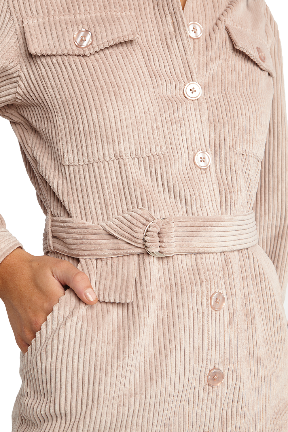 pink cord shirt dress