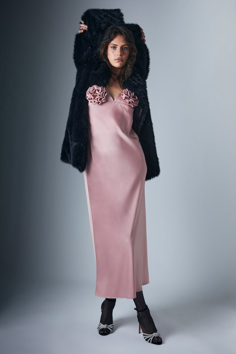 ELETA SATIN MIDI DRESS in colour PALE DOGWOOD