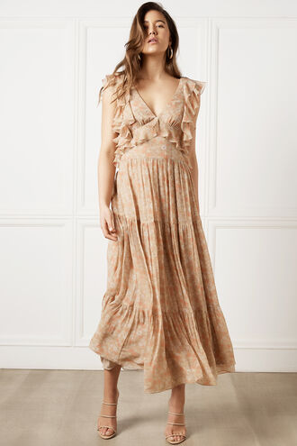 SIMONA FLORAL DRESS in colour CREAM TAN