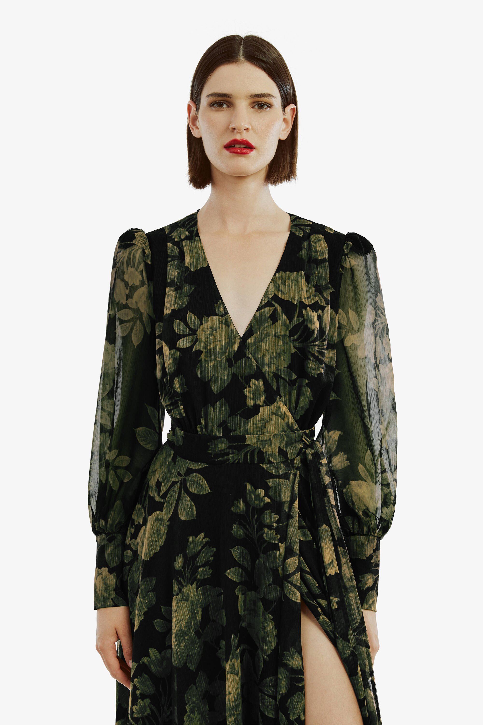 Lucianna Maxi Wrap Dress In Green Floral Bardot