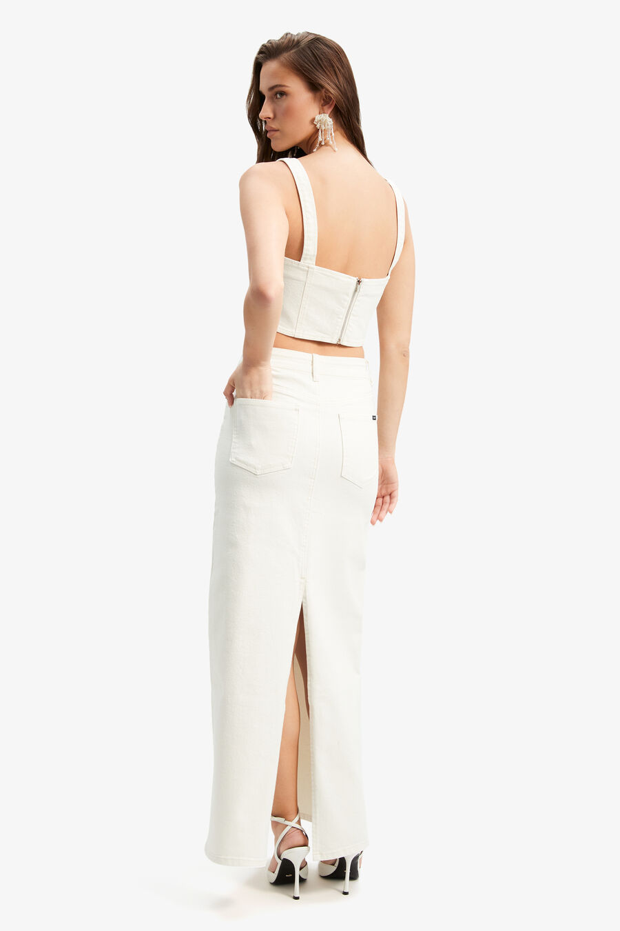 EVIANNA DENIM MAXI SKIRT in colour OFF WHITE
