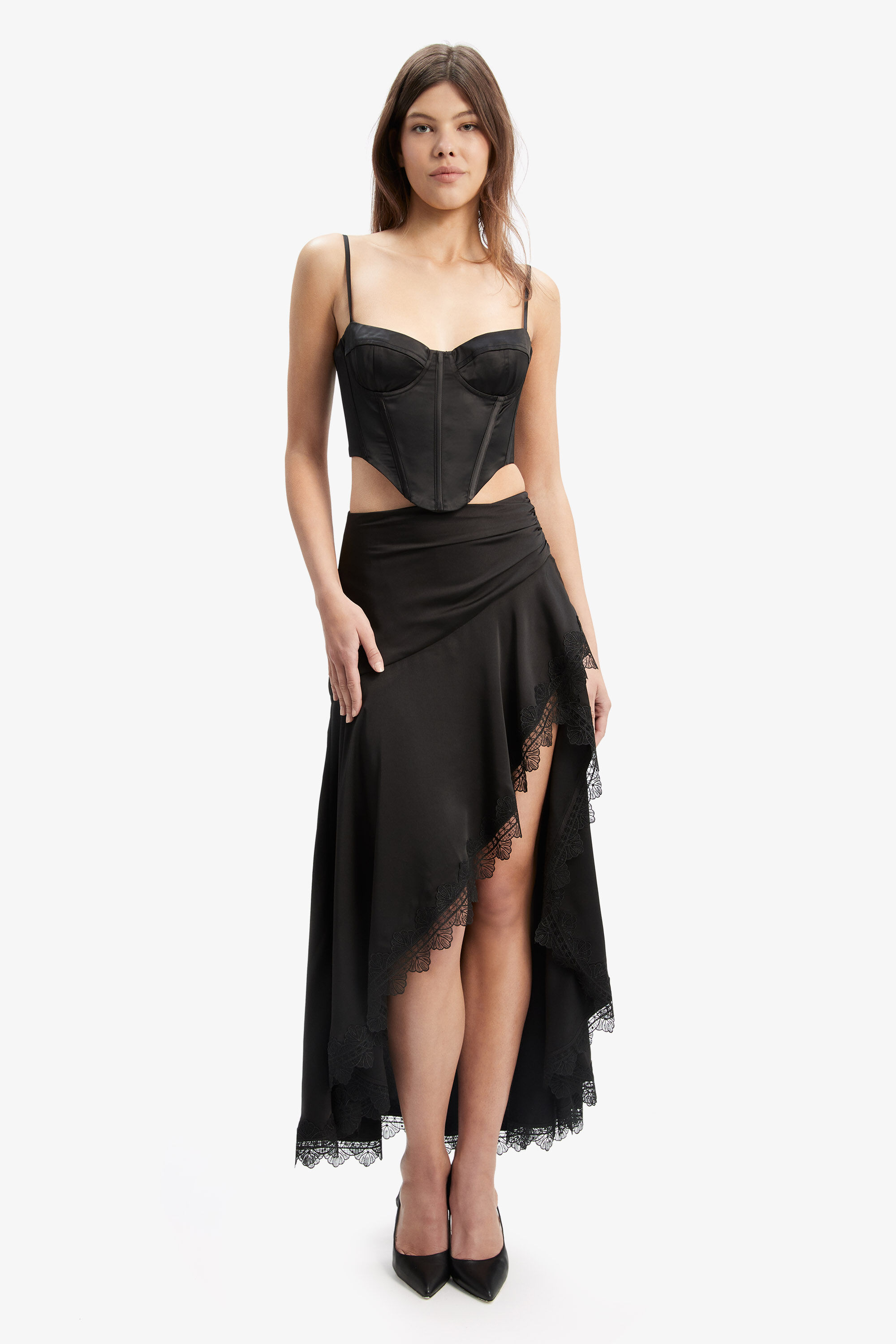 Black lace deals hem skirt