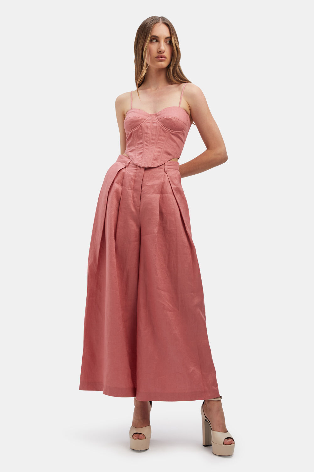 Garcia Wide Leg Pant In Blush Pink Bardot