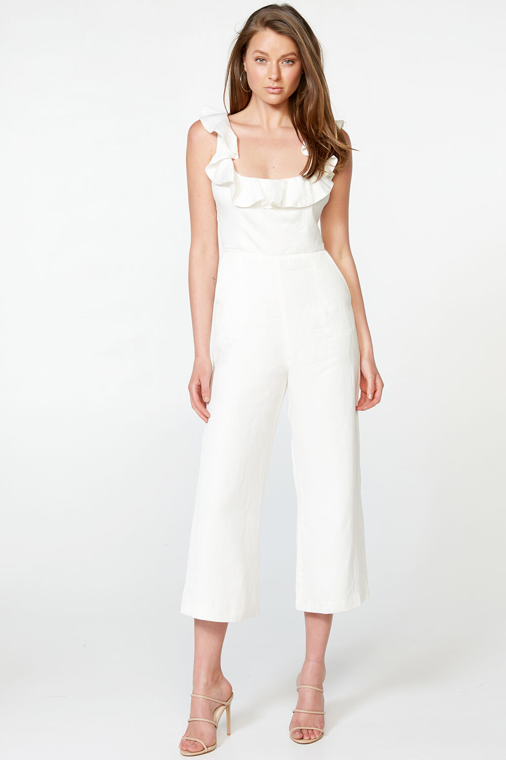 bardot frill jumpsuit