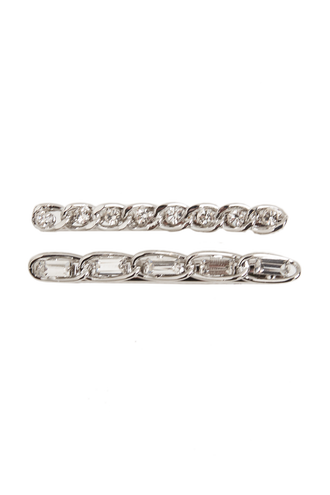 CRYSTAL & CHAIN CLIP SET in colour SILVER