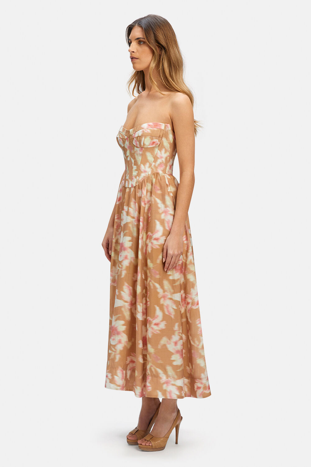 LOLA CORSET MIDI DRESS in colour WILD ORCHID