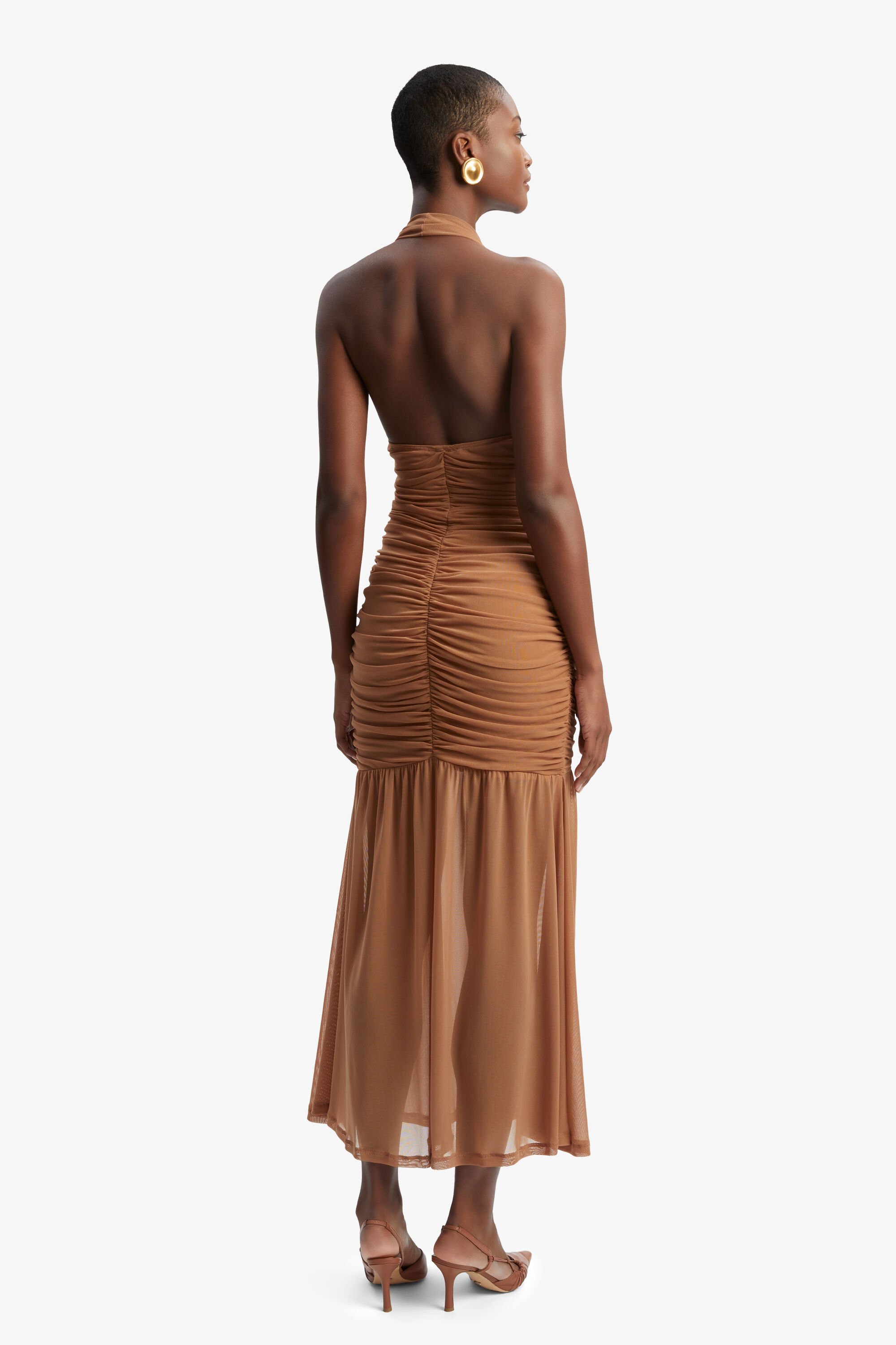 Sephera Halter Mesh Midi Dress In Chestnut Bardot