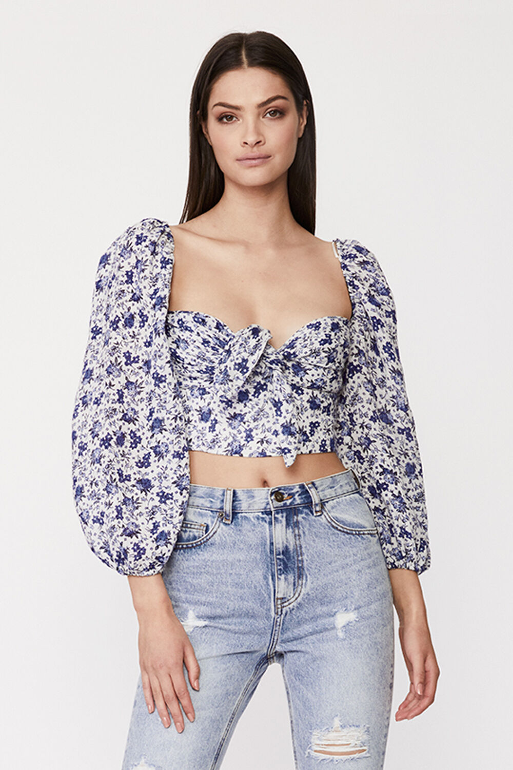 Flora Tie Top in Blue Florl | Bardot