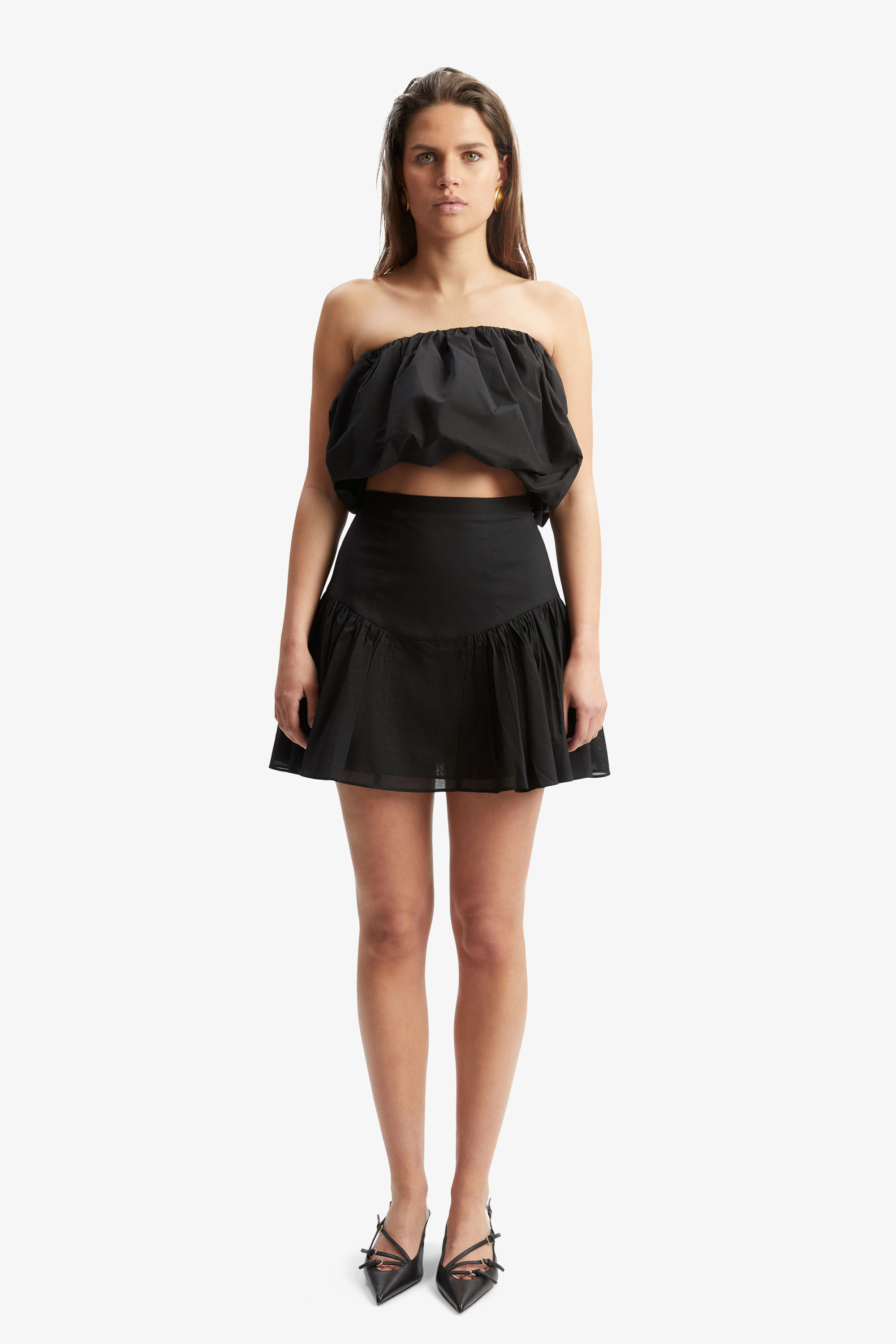 Amorette Cotton Mini Skirt In Black | Bardot
