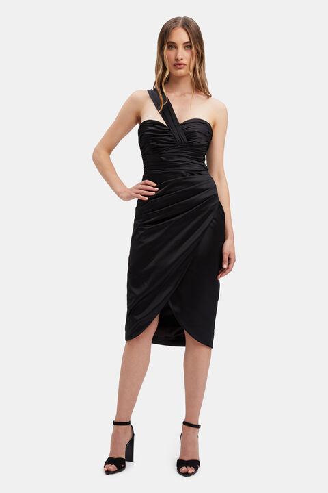 VEDA DRAPE MIDI DRESS in colour CAVIAR