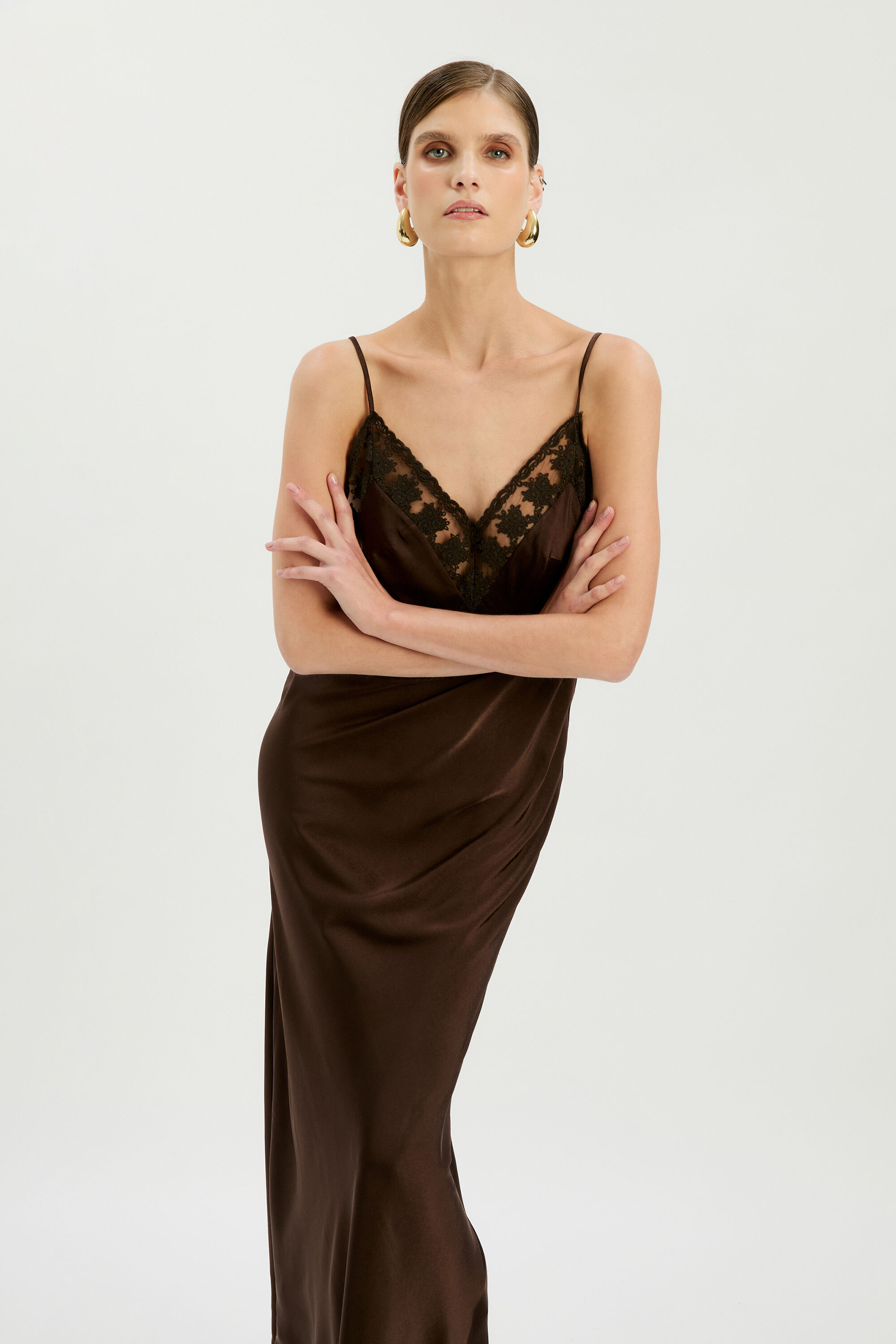 Bonita Lace Trim Maxi Dress In Dark Chocolate | Bardot