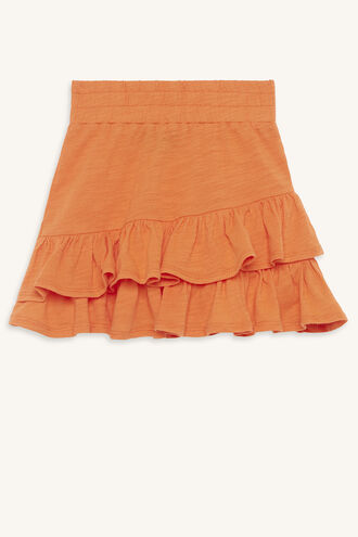 KARA RUFFLE SKIRT in colour MANDARIN RED