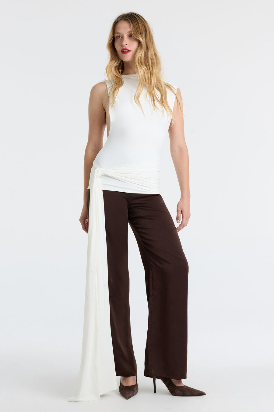 JORDAN LONGLINE TIE TOP in colour Orchid White