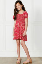 Holly Shirred Dress in colour RIBBON RED