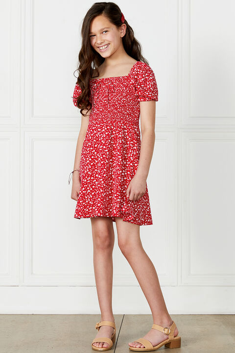Holly Shirred Dress in colour RIBBON RED