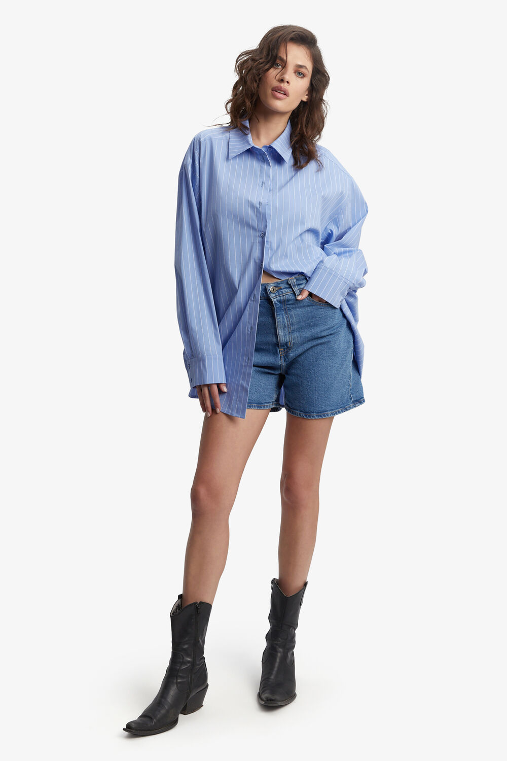 STRIPED OVERSIZED SHIRT in colour CLOUD DANCER
