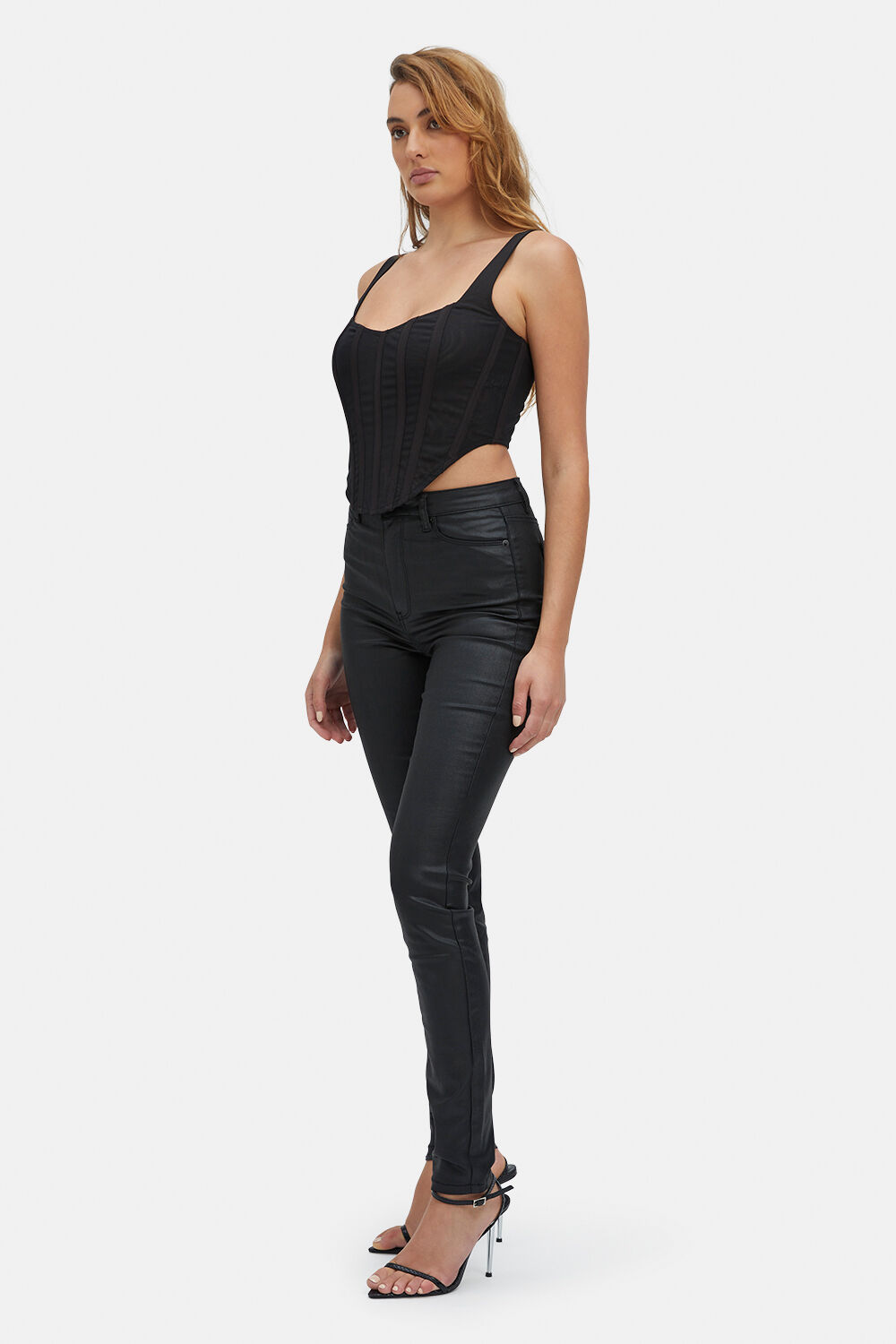 MESH FITTED CORSET BUSTIER in colour CAVIAR