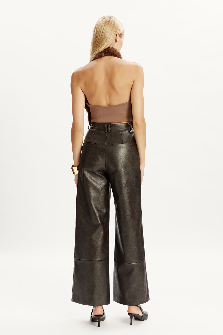 MARLOWE VEGAN LEATHER PANT in colour DARK CHOCO