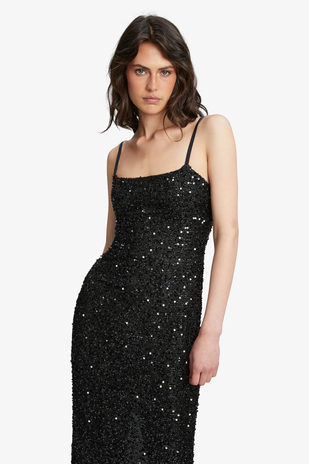 INFINITE SEQUIN MAXI DRESS in colour CAVIAR