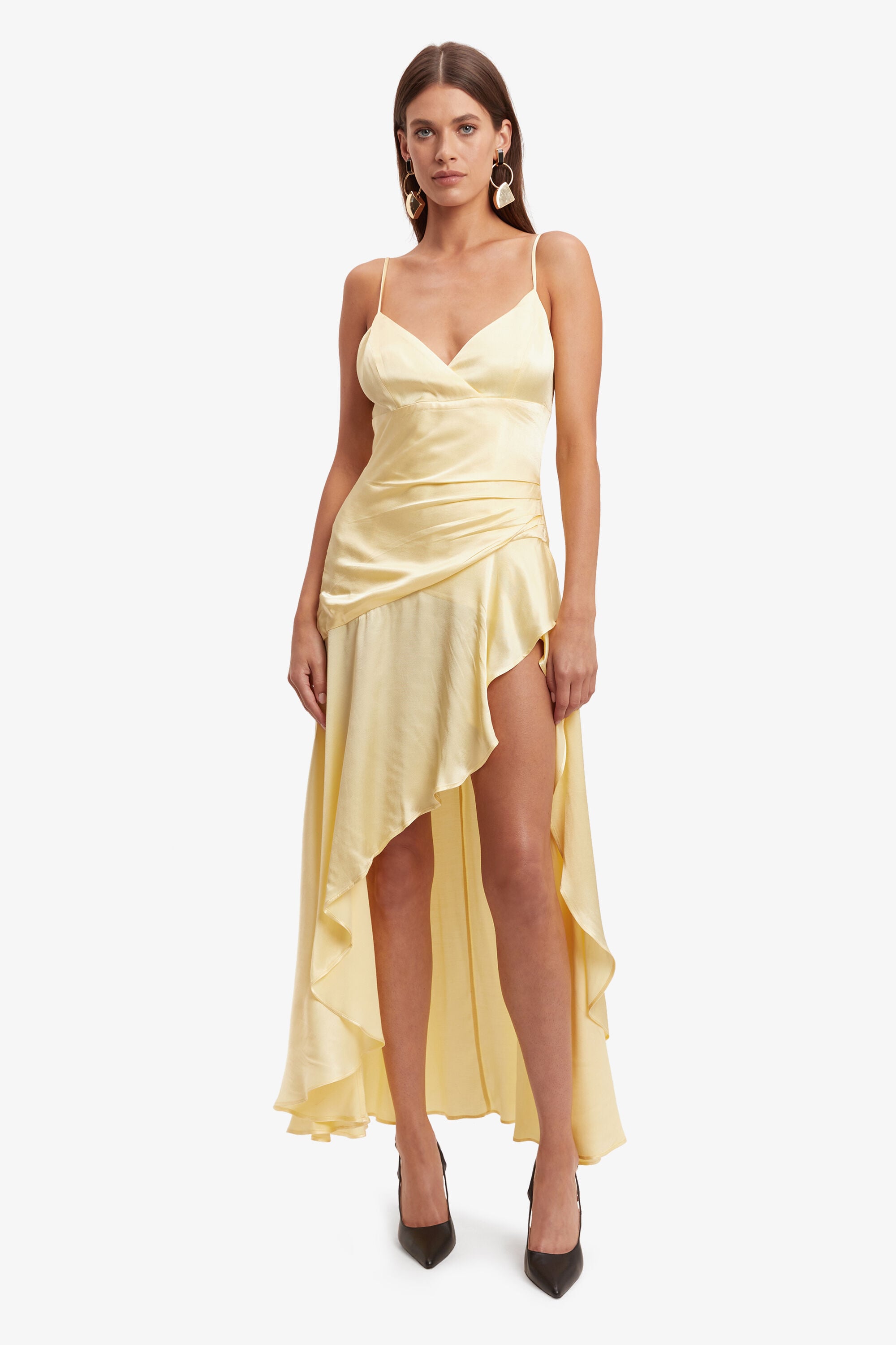yellow bardot dress Sorella Midi In Canary feminine silhouette Women's Pale Yellow Bardot Ruffle