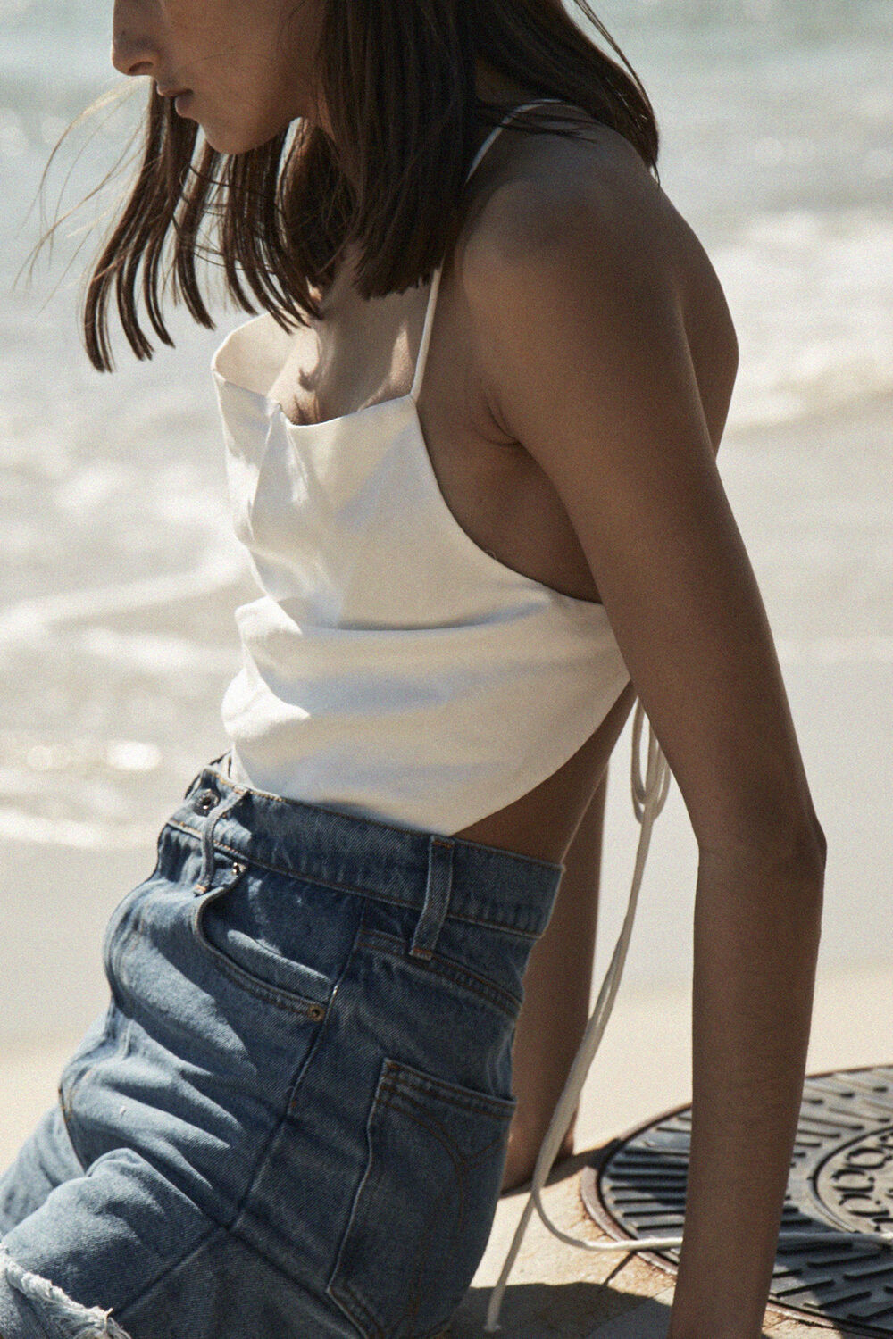 Cindy Linen Strappy Top in Orchid Wht
