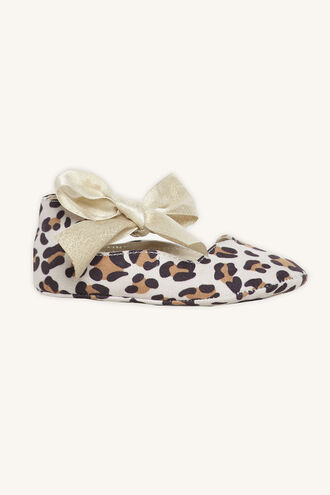 LEOPARD BOW BABY SHOE in colour ANTELOPE