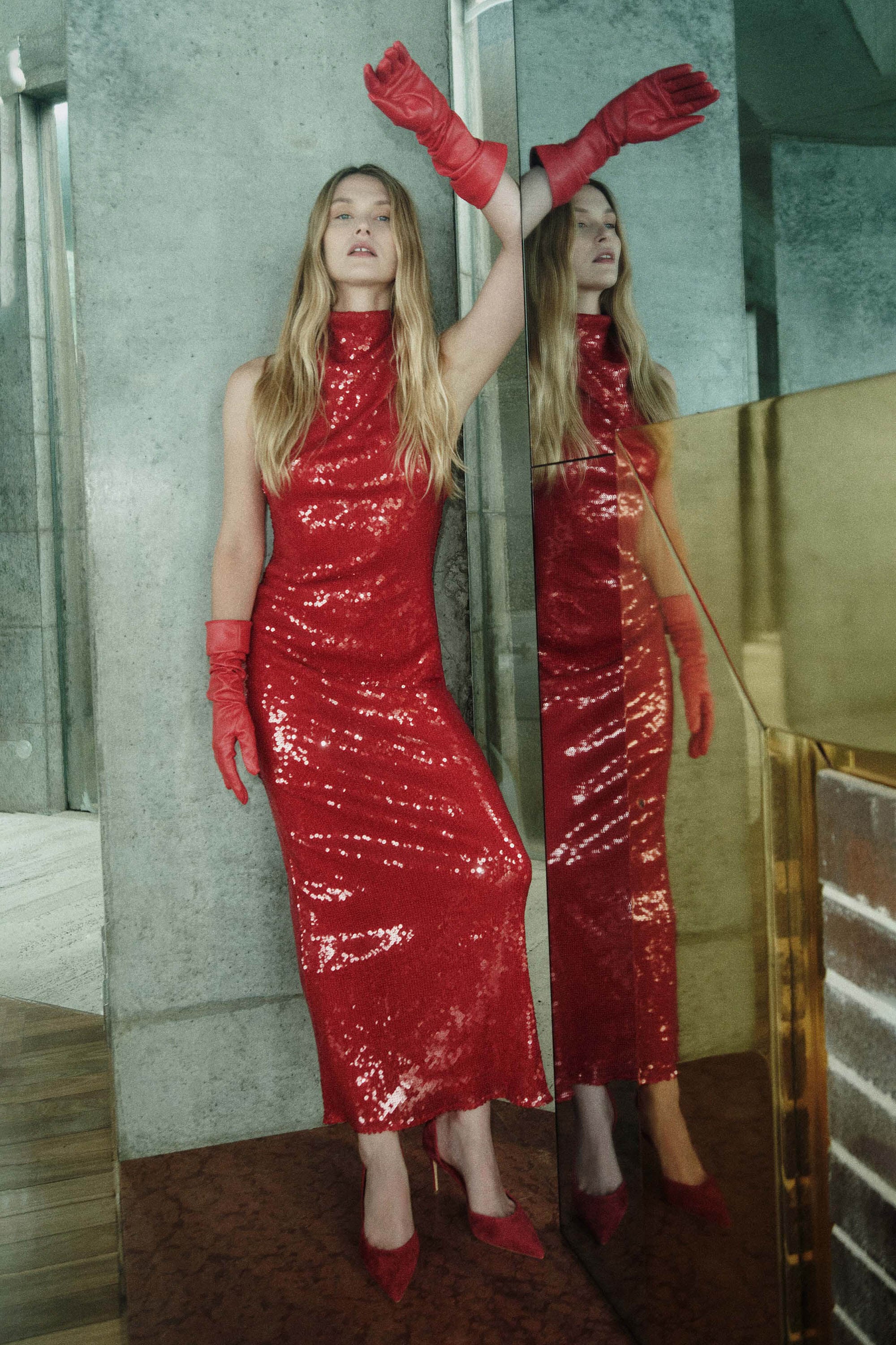 Eryn Sequin Maxi Dress In Deep Red | Bardot