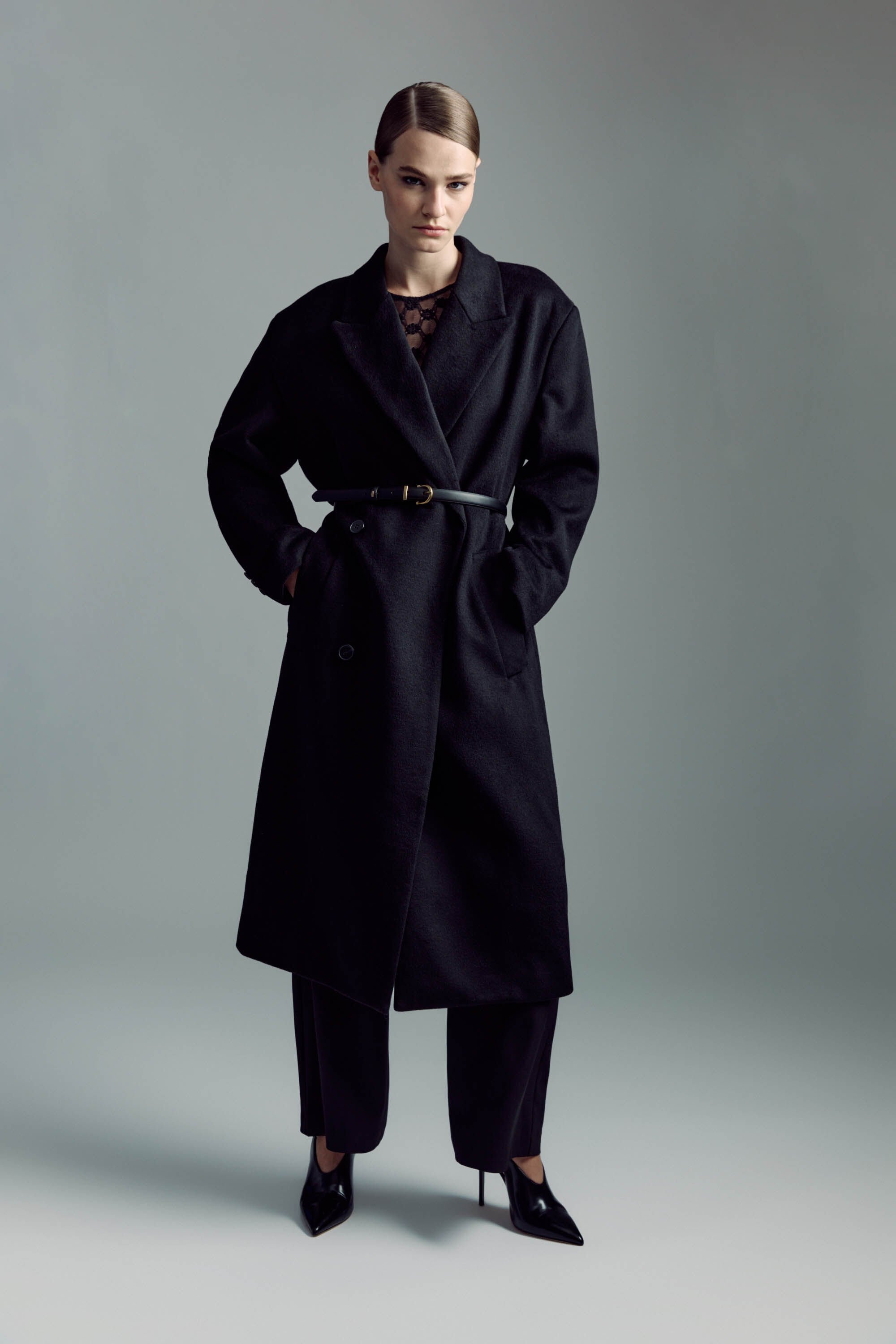 Classic Oversized Coat In Black Bardot