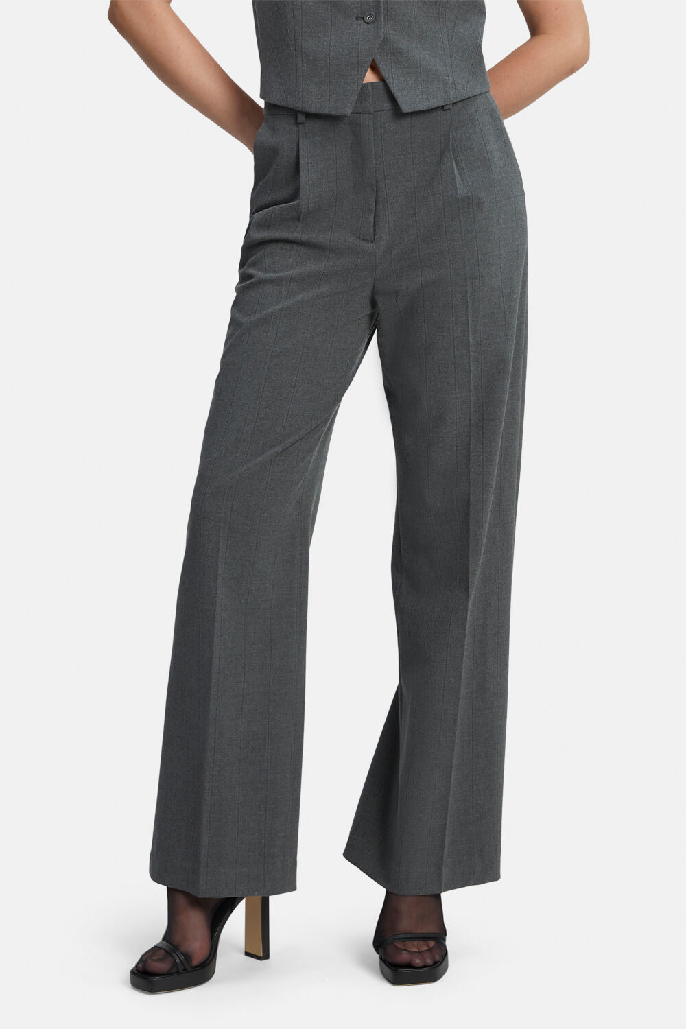 PIN STRIPE STRAIGHT PANT in colour FROST GRAY