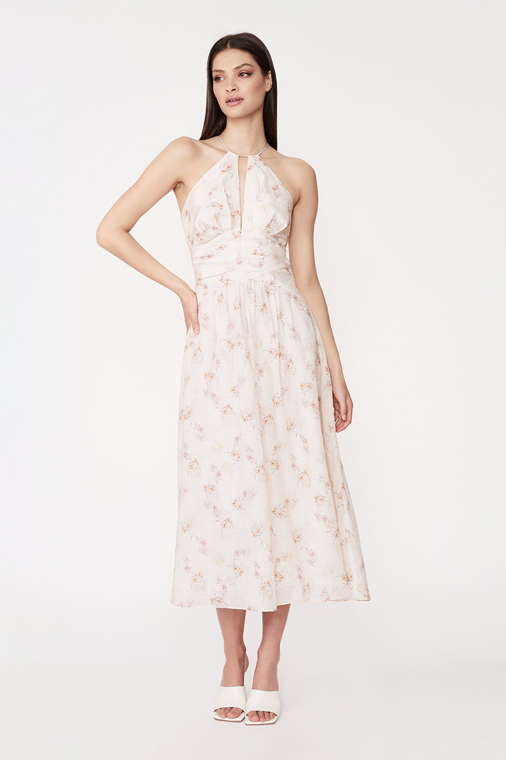 Capri Halter Dress in Beige Fl | Bardot