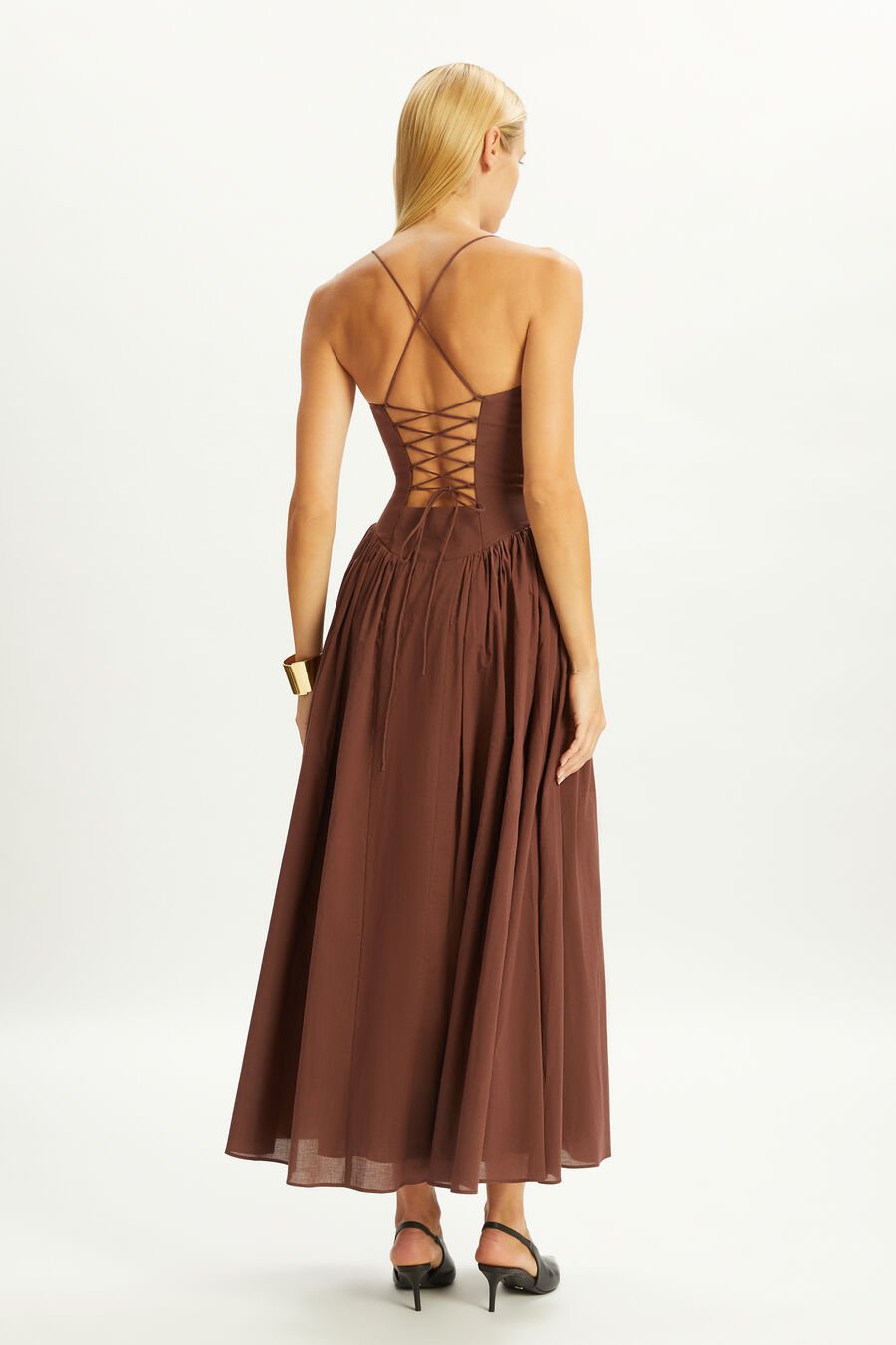 ESTIE COTTON MAXI DRESS in colour CHOCOLATE