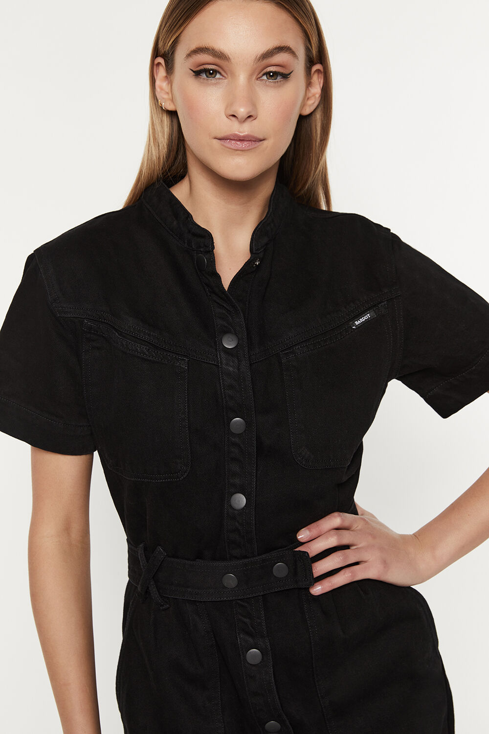Stacey Denim Dress in Black | Bardot