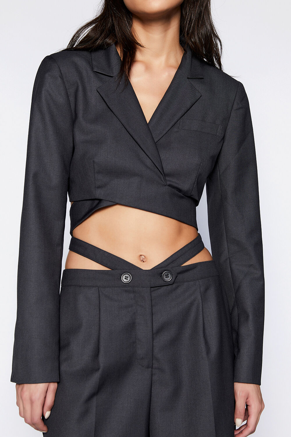 CROPPED WRAP FRONT BLAZER in colour JET BLACK