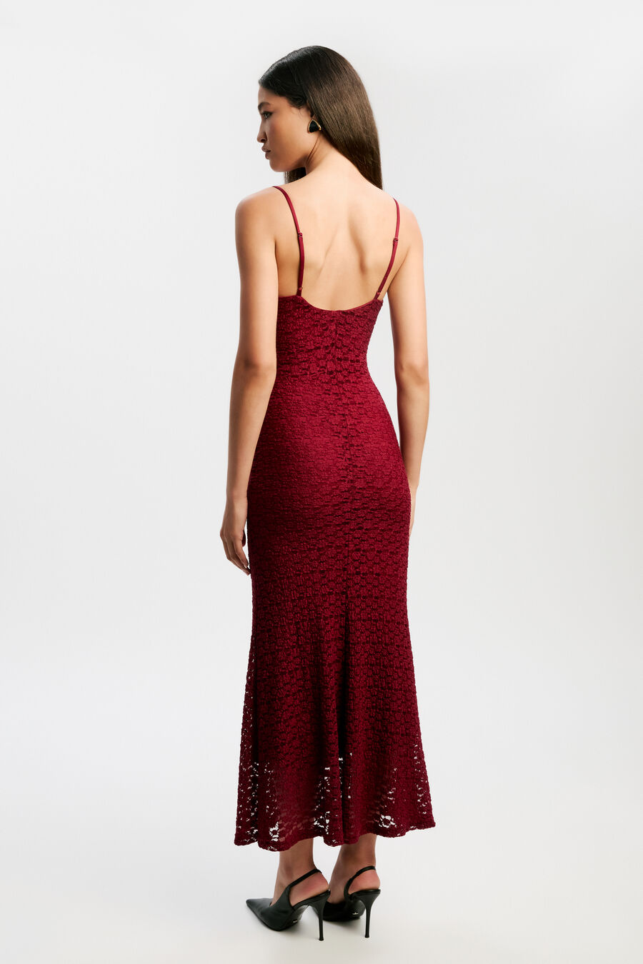LOUISA MESH MIDI DRESS in colour BURGUNDY