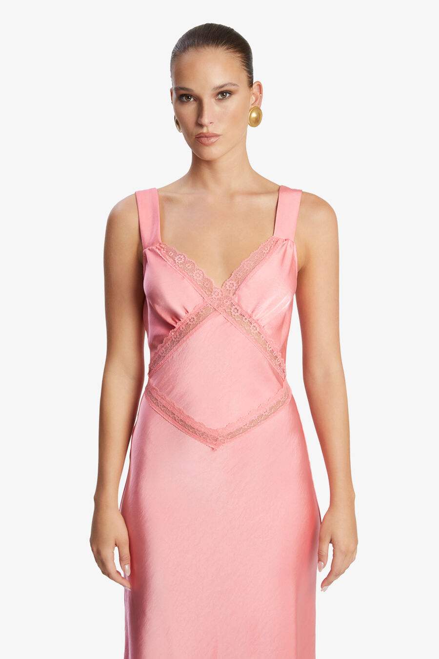 EMORY SATIN SLIP DRESS in colour PINK