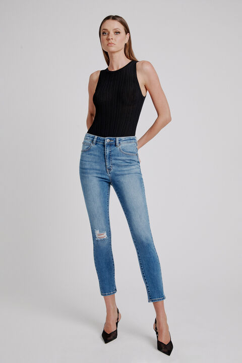 KHLOE HI CROP JEAN II in colour DARK DENIM