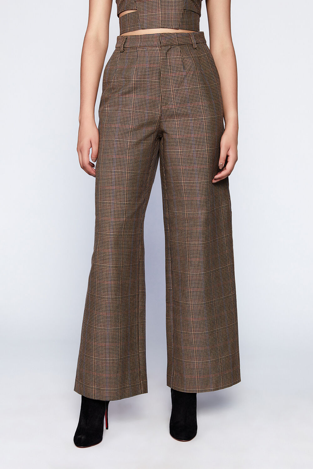 CHECK TUCK PANT in colour TOBACCO BROWN