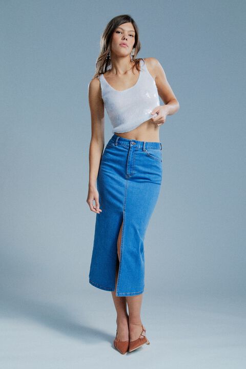 Demi Denim Midi Skirt in colour MIDNIGHT NAVY