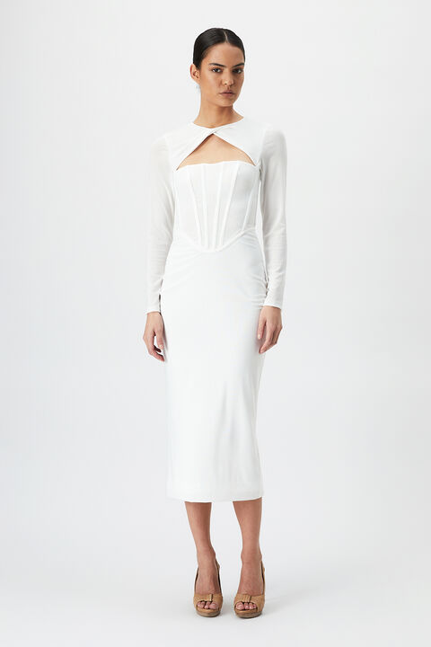 RAMONA CORSET MESH DRESS in colour BRIGHT WHITE