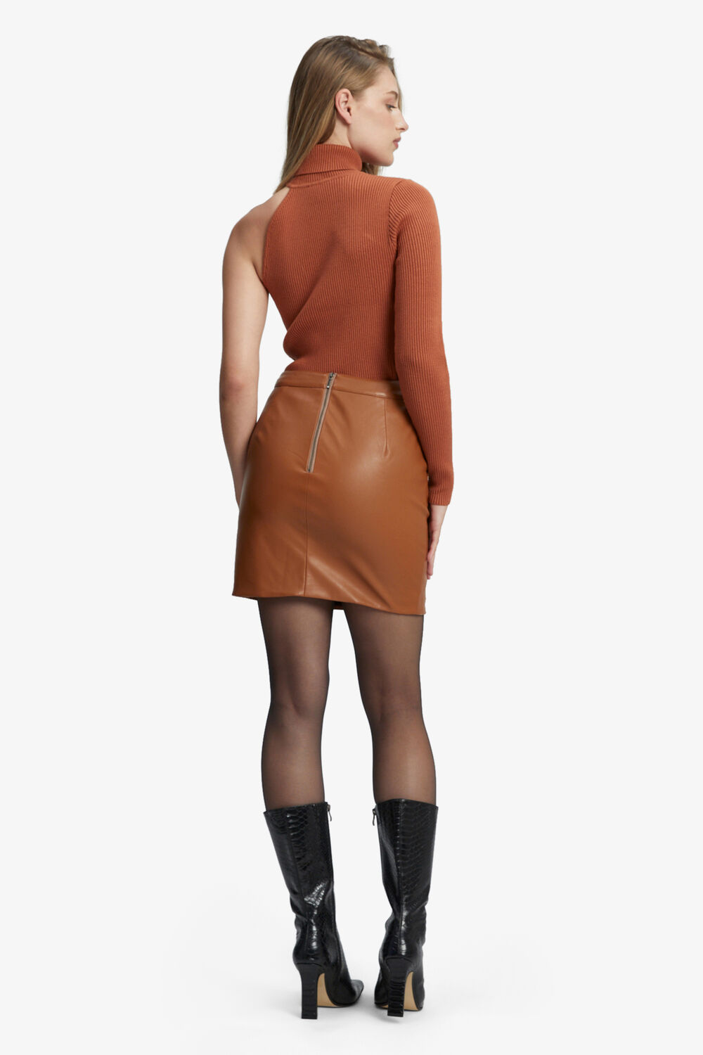 ALEXIS VEGAN LEATHER SKIRT in colour TAN