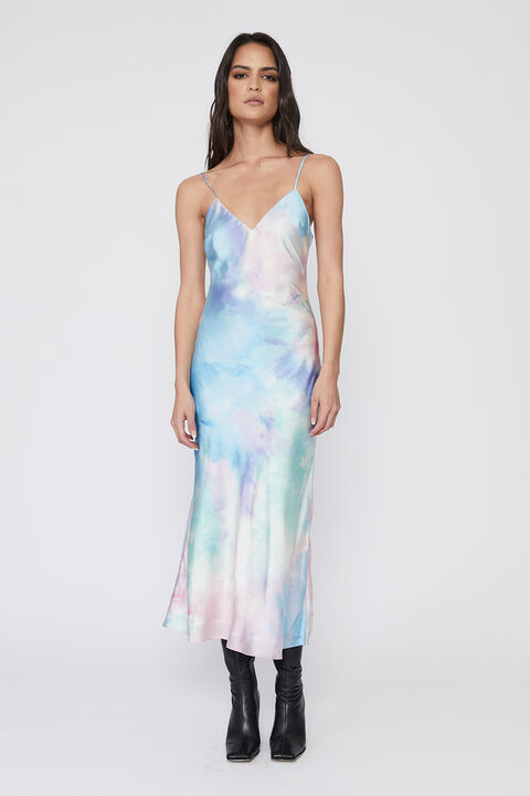 TIE DYE SLIP DRESS in colour SNOW WHITE