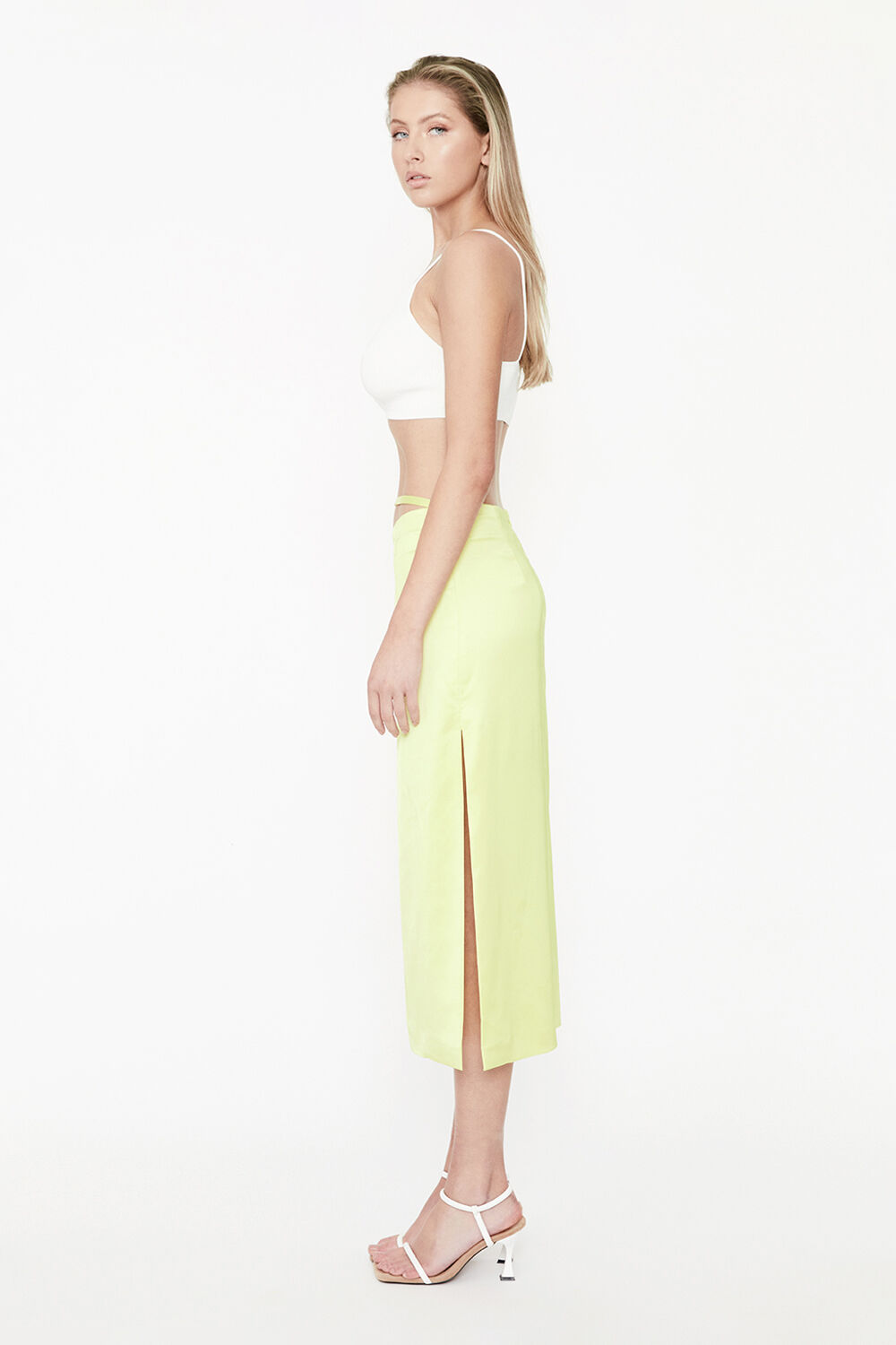 ATLANTA LOW RISE MIDI SKIRT in colour LIMEADE
