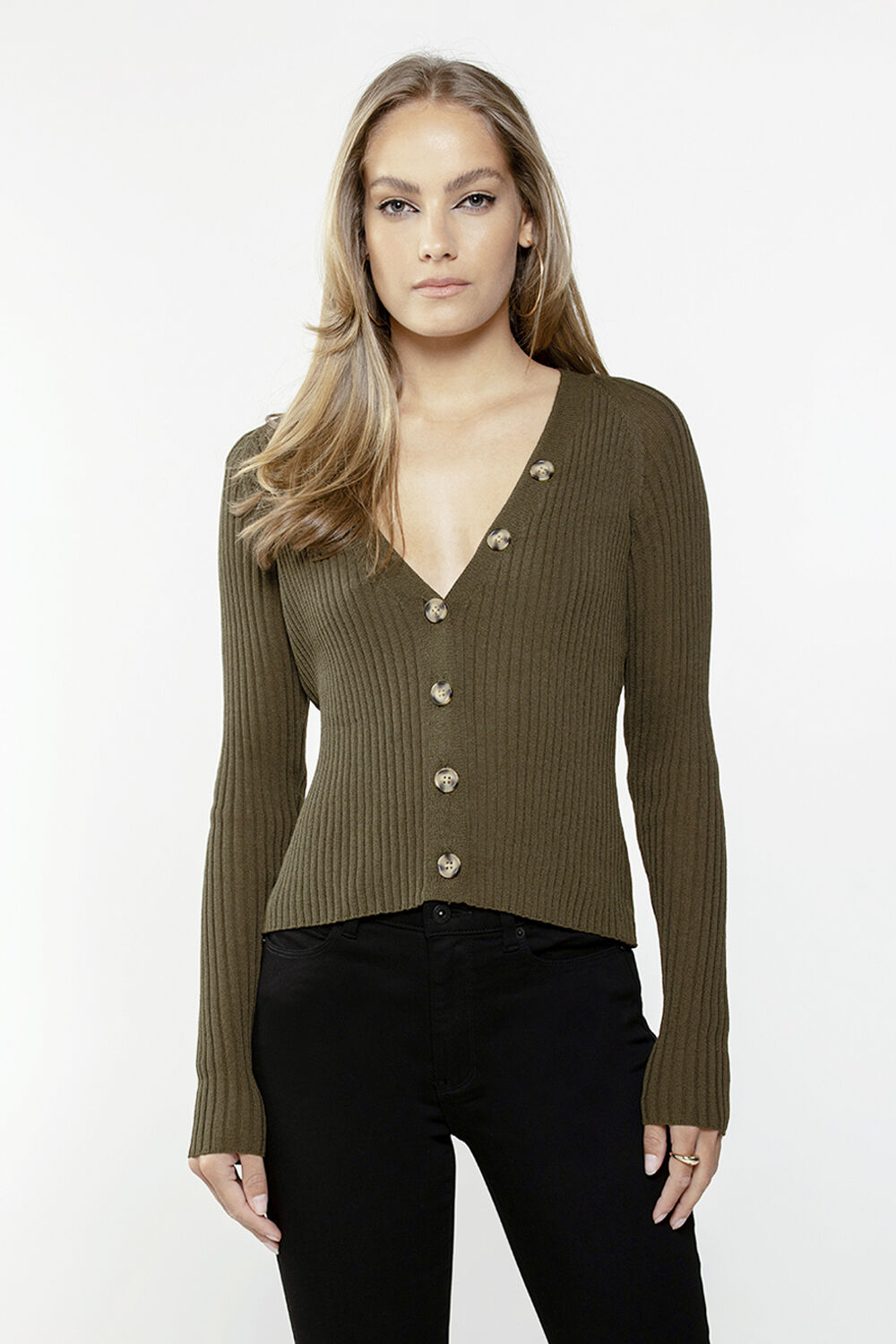 Button Front Cardigan in Khaki | Bardot